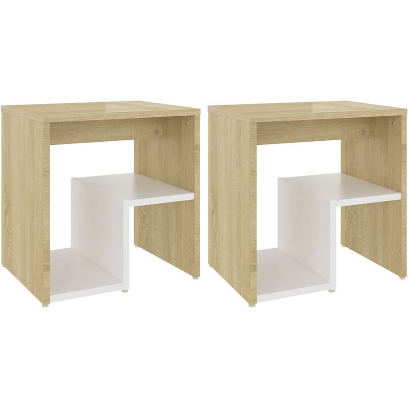 

vidaXL Mesita de noche aglomerado 40x30x40cm 2 uds blanco roble Sonoma - Blanco