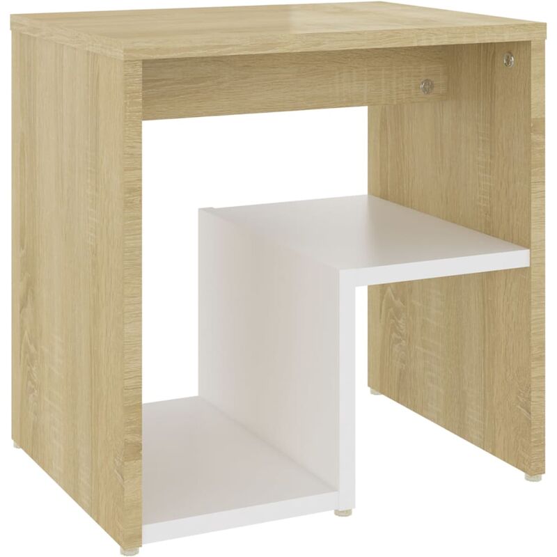

vidaXL Mesita de noche aglomerado 40x30x40 cm blanco y roble Sonoma - Blanco