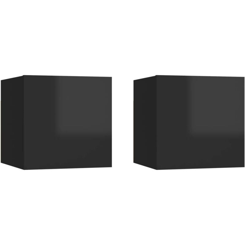 

vidaXL Mesitas de noche aglomerado 30,5x30x30 cm 2 uds negro brillante - Negro
