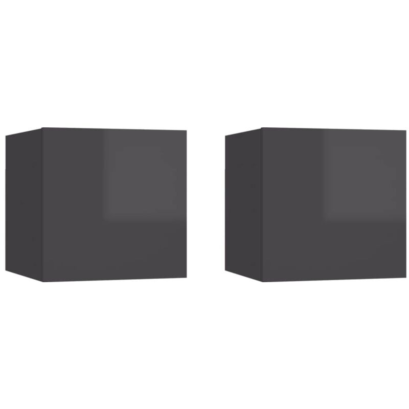 

vidaXL Mesitas de noche aglomerado 30,5x30x30 cm 2 uds gris brillante - Gris