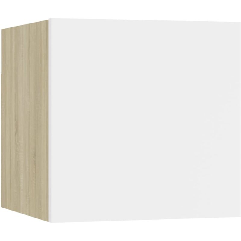 

vidaXL Mesita de noche aglomerado 30,5x30x30cm blanco y roble Sonoma - Blanco