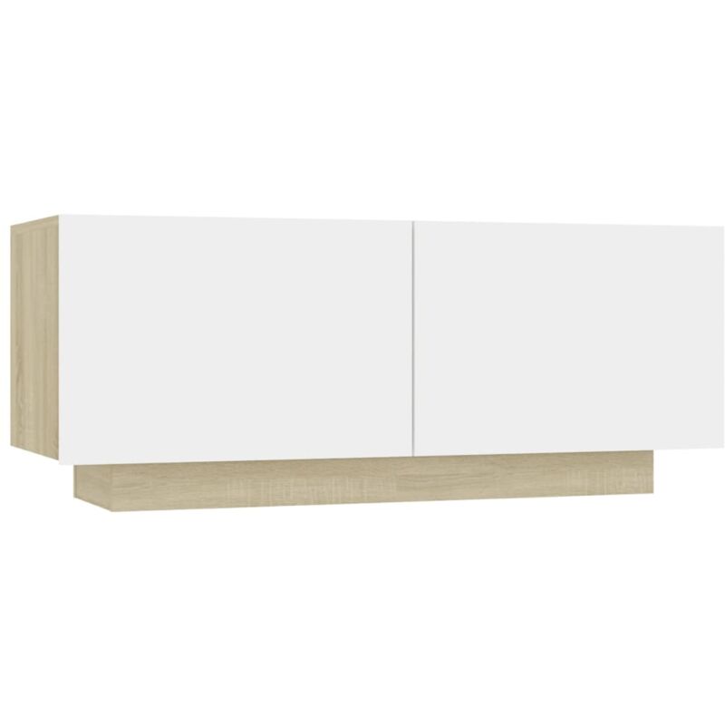 

vidaXL Mesita de noche aglomerado 100x35x40 cm blanco y roble Sonoma - Blanco