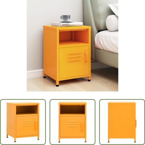 vidaXL Mesita de noche amarillo mostaza -  Mesita de noche acero amarillo mostaza 35x35x51 cm
