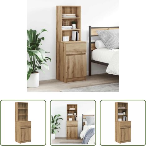 vidaXL Mesita de noche artesanal -  Mesilla de noche Artisan Oak 39x35x125 cm Madera de ingeniería