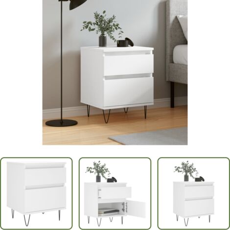 vidaXL Mesita de noche blanca -  Mesita de noche madera contrachapada blanco 40x35x50 cm