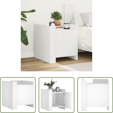 vidaXL Mesita de noche blanca -  Mesita de noche madera de ingeniería blanco 45x50x50 cm