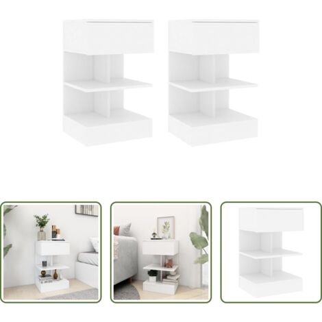 vidaXL Mesita de noche blanca -  Mesitas de noche 2 uds madera contrachapada blanco 40x35x65 cm
