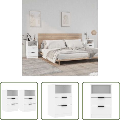 vidaXL Mesita de noche blanca -  Mesitas de noche 2 uds madera contrachapada color blanco