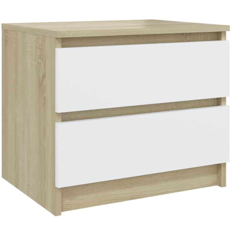 

vidaXL Mesita de noche aglomerado 50x39x43,5 cm blanco y roble Sonoma - Blanco
