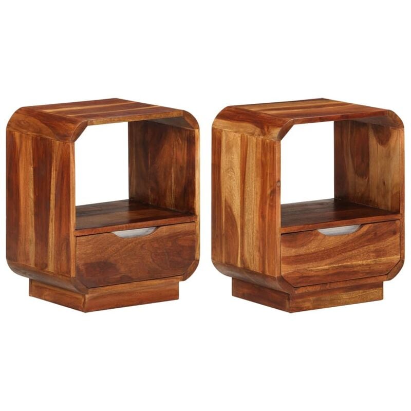 Mesita de noche con cajón 2 unids madera sheesham 40x30x50 cm Vidaxl Marrón