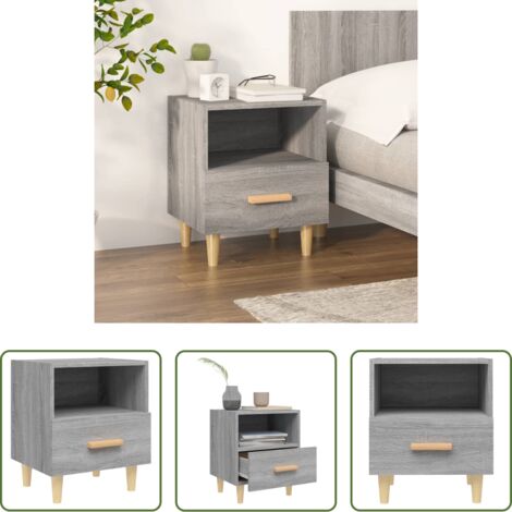 vidaXL Mesita de noche con cajón -  Mesita de noche gris Sonoma 40x35x47 cm