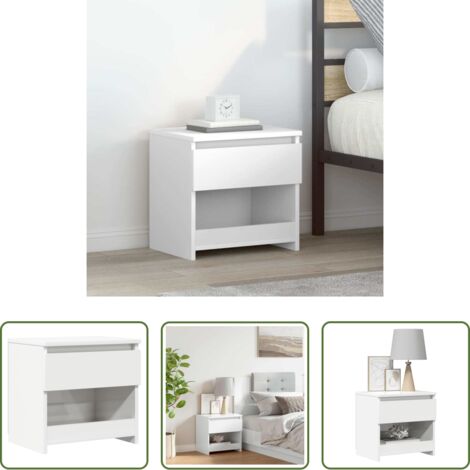 vidaXL Mesita de noche con cajón -  Mesita de noche madera contrachapada blanco brillo 40x30x39 cm