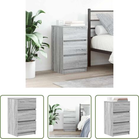 vidaXL Mesita de noche con cajones -  Mesilla de noche con 3 cajones gris Sonoma 39x35x65 cm