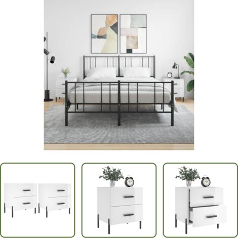 vidaXL Mesita de noche con cajones -  Mesita noche 2 uds madera ingeniería blanco brillo 40x35x47,5cm