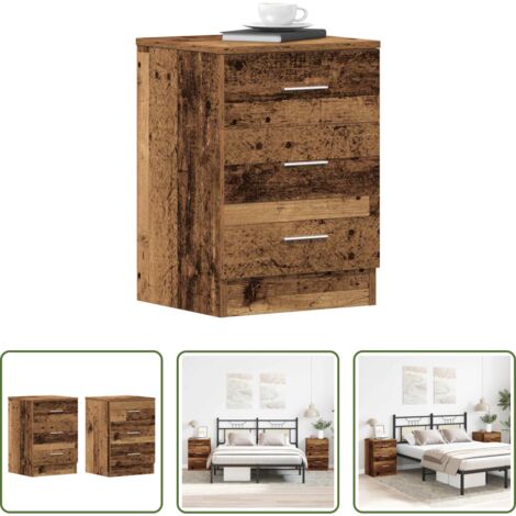 vidaXL Mesita de noche con cajones -  Mesitas noche 2uds madera contrachapada madera vieja 38x35x55cm