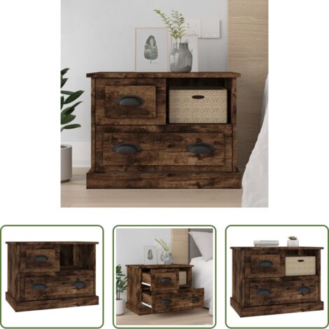 vidaXL Mesita de noche con compartimento -  Mesita de noche color roble ahumado 60x39x45 cm