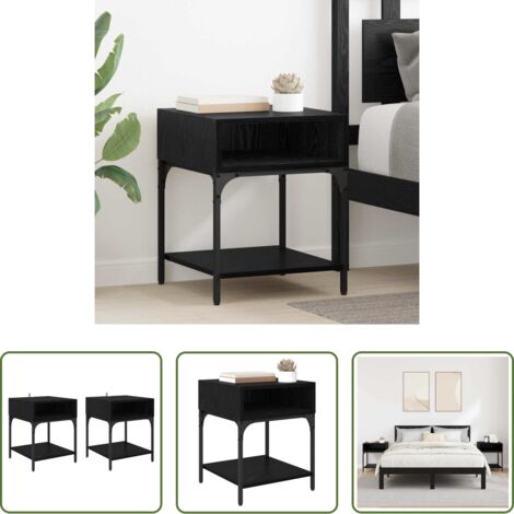 vidaXL Mesita de noche con estantes -  Mesita de Noche 2 pcs Roble Negro 40 x 40 x 50 cm