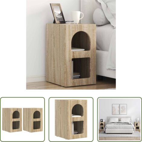 vidaXL Mesita de noche con estantes -  Mesita de Noche 2 pcs Roble Sonoma 29,5 x 33,5 x 50 cm