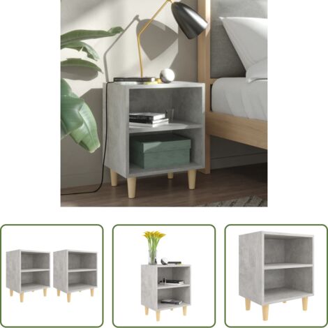 vidaXL Mesita de noche con estantes -  Mesitas de noche 2 uds patas madera gris hormigón 40x30x50 cm