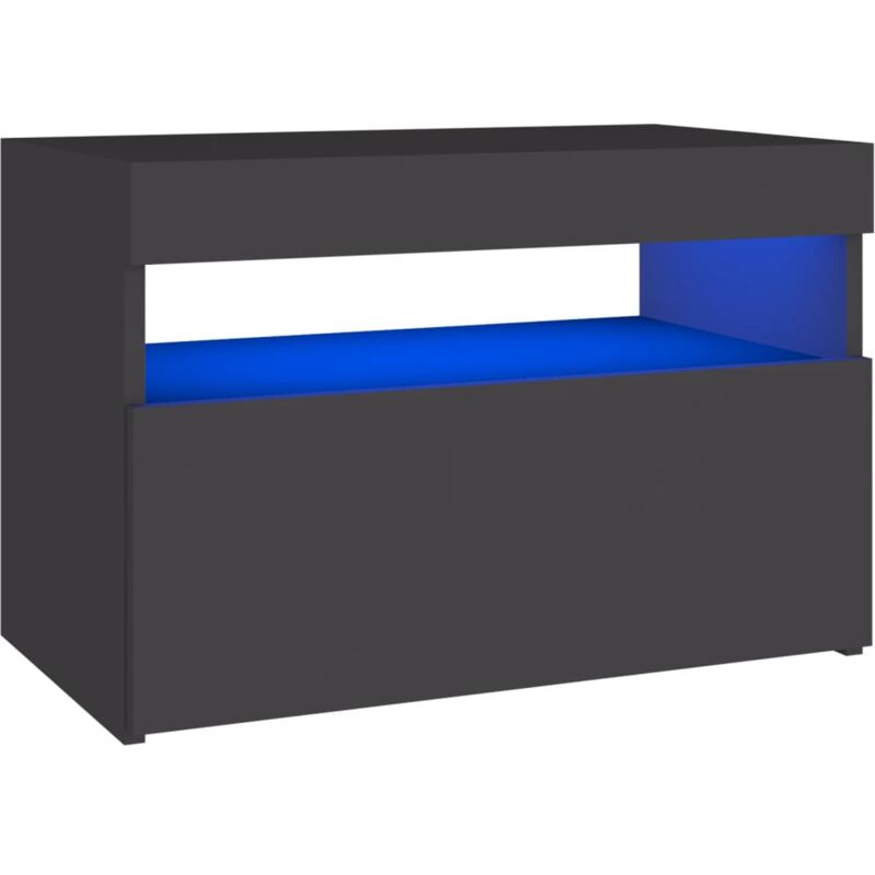 

vidaXL Mesita de noche con luces LED aglomerado gris 60x35x40 cm - Gris