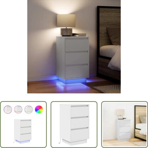 vidaXL Mesita de noche con luces -  Mesilla de noche con luces LED blanca 38x34x65 cm