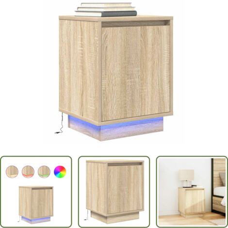 vidaXL Mesita de noche con luz LED -  Mesilla de noche con luces LED roble Sonoma 38x34x50 cm