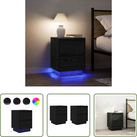 vidaXL Mesita de noche con luz led -  Mesillas de noche con luces LED 2 uds negro 38x34x50 cm