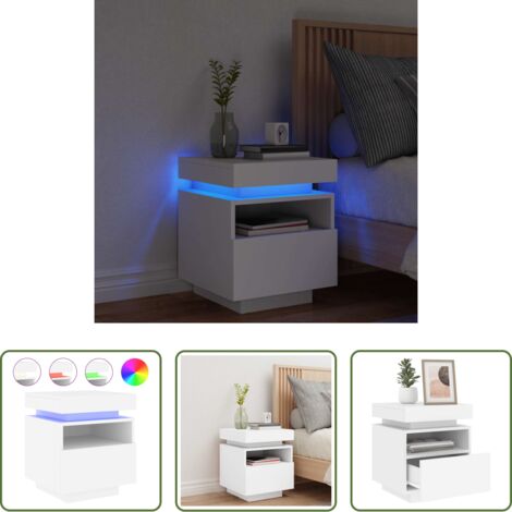 vidaXL Mesita de noche con luz led -  Mesita de noche con luces LED blanco 40x39x48,5 cm