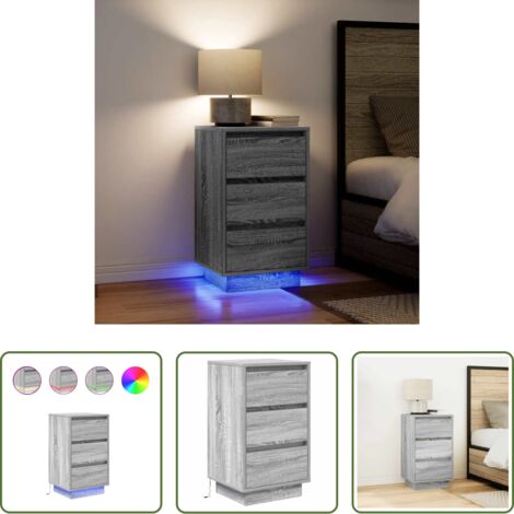 vidaXL Mesita de noche con luz led rgb -  Mesilla de noche con luces LED sonoma gris 38x34x65 cm