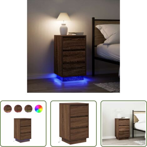 vidaXL Mesita de noche con luz RGB -  Mesilla de noche con luces LED roble marrón 38x34x65 cm