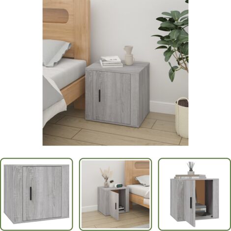vidaXL Mesita de noche con madera contrachapada -  Mesita de noche gris Sonoma 50x39x47 cm