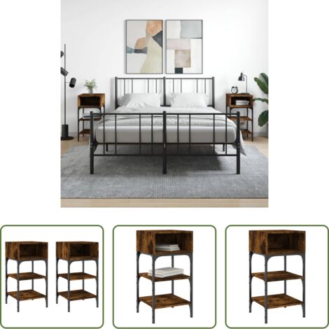 vidaXL Mesita de noche con patas ajustables -  Mesita noche 2 uds madera ingeniería roble ahumado 35x34,5x70cm
