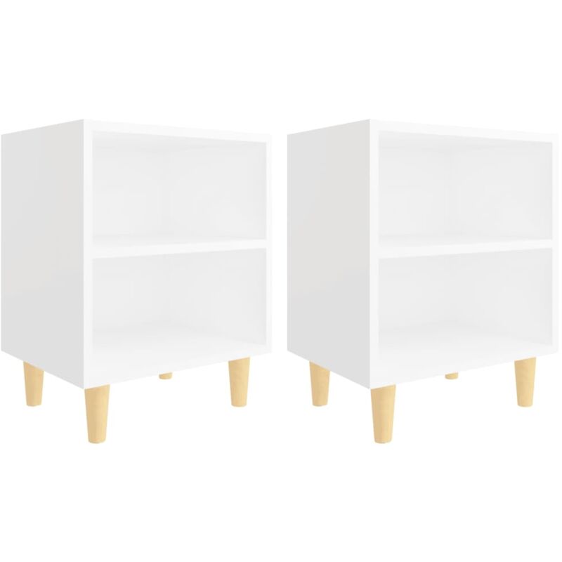 

vidaXL Mesitas de noche con patas de madera maciza blanca 40x30x50 cm 2 uds - Blanco