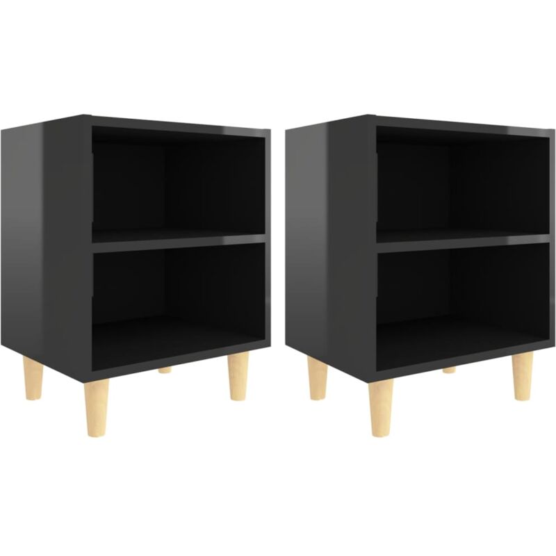 

vidaXL Mesitas de noche con patas de madera negro brillo 40x30x50 cm 2 uds - Negro