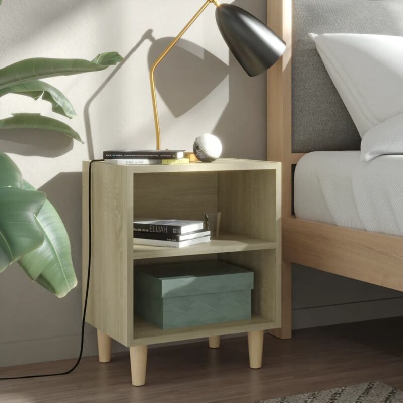 

vidaXL Mesitas de noche con patas de madera maciza Sonoma 40x30x50 cm 2 uds - Marrón