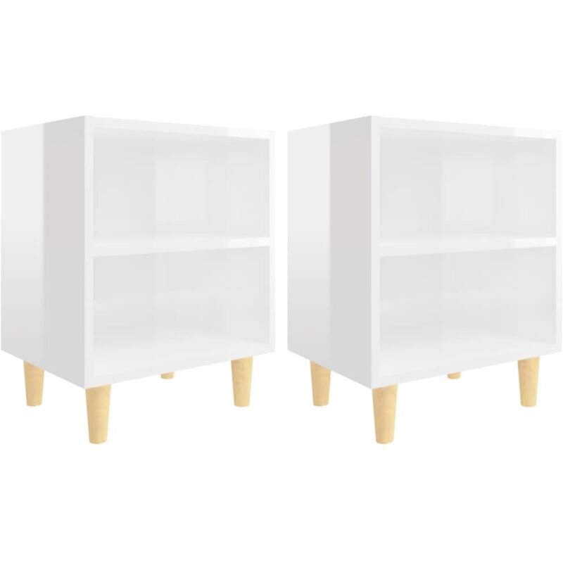 

vidaXL Mesitas de noche con patas de madera blanco brillo 40x30x50 cm 2 uds - Blanco