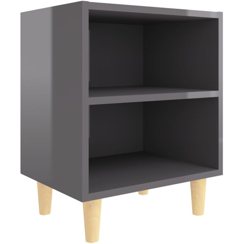 

vidaXL Mesita de noche con patas de madera maciza gris brillo 40x30x50 cm - Gris