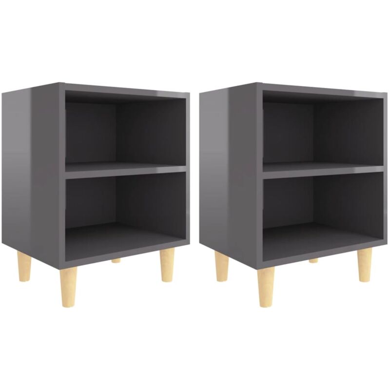 

vidaXL Mesitas de noche con patas de madera gris brillo 40x30x50 cm 2 uds - Gris