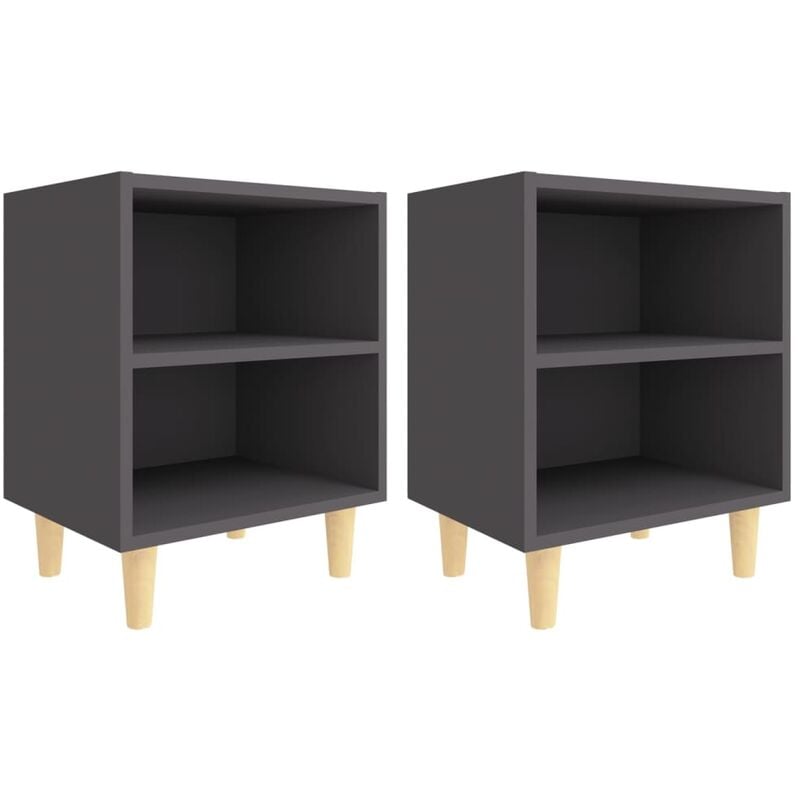 

vidaXL Mesitas de noche con patas de madera maciza gris 40x30x50 cm 2 uds - Gris