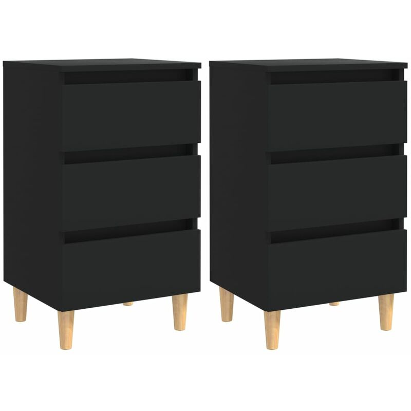 

vidaXL Mesita de noche patas madera maciza 40x35x69 cm negra 2 uds - Negro