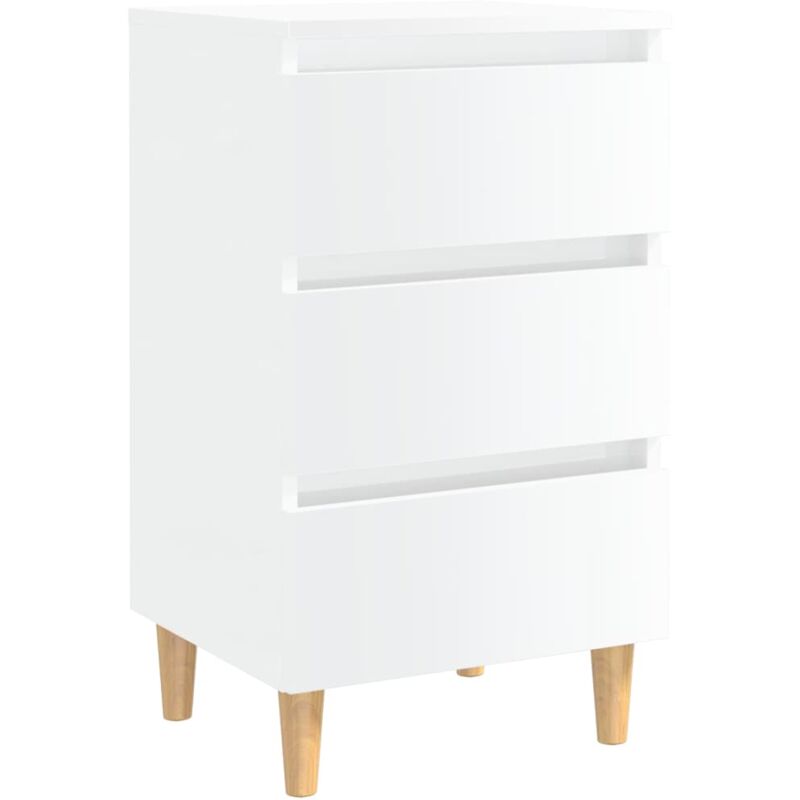 

vidaXL Mesita de noche patas madera maciza 40x35x69 cm blanco brillante - Blanco
