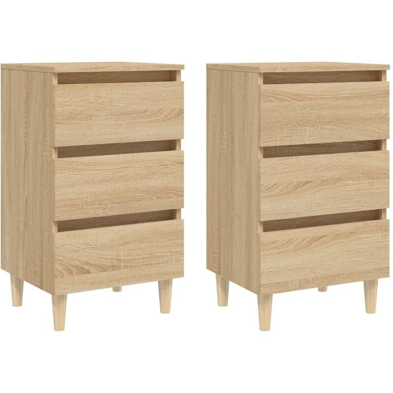 

vidaXL Mesita de noche patas madera maciza 40x35x69 cm Sonoma 2 uds - Marrón