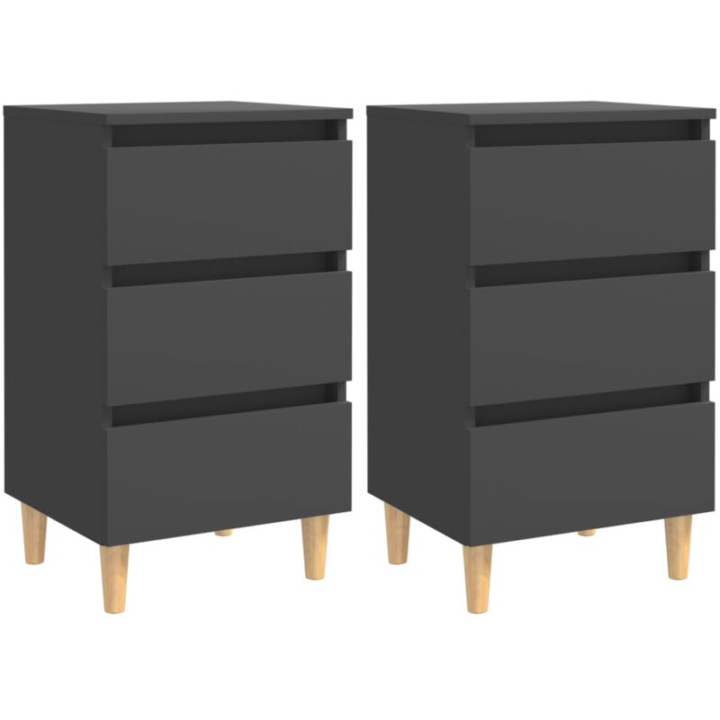 

Vidaxl - Mesita de noche patas madera maciza 40x35x69 cm gris 2 uds - Gris