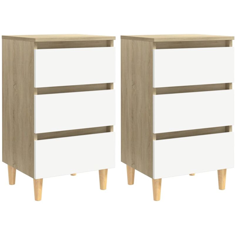 

Mesita de noche patas madera maciza 40x35x69 cm 2 uds blanco roble Sonoma - Blanco - Vidaxl