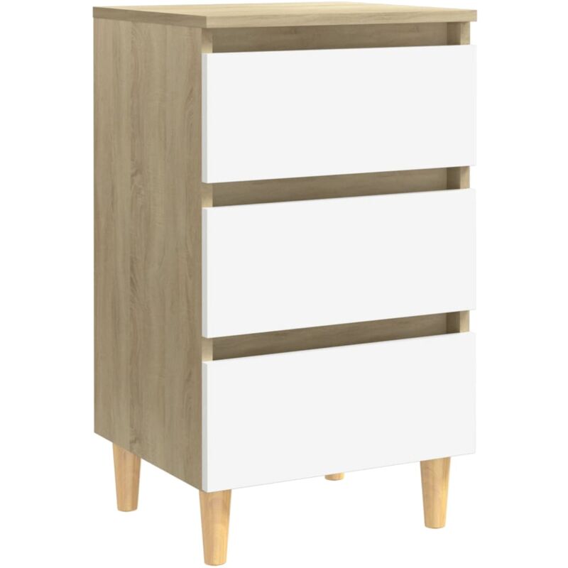 

vidaXL Mesita de noche patas madera maciza 40x35x69 cm roble Sonoma - Blanco