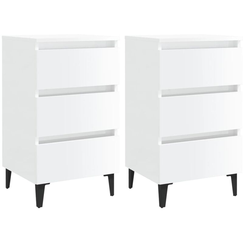 

vidaXL Mesita de noche patas metal 40x35x69 cm 2 uds blanco brillante - Blanco