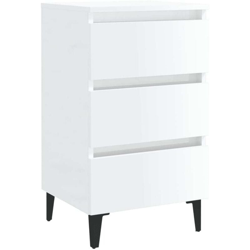 

vidaXL Mesita de noche patas metal 40x35x69 cm blanco brillante - Blanco