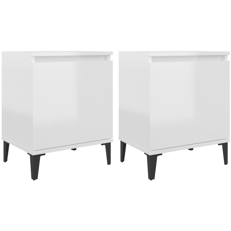 

vidaXL Mesitas de noche con patas de metal 40x30x50 cm 2 uds blanco brillante - Blanco