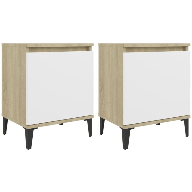 

vidaXL Mesitas de noche con patas de metal 40x30x50 cm 2 uds blanco roble Sonoma - Blanco
