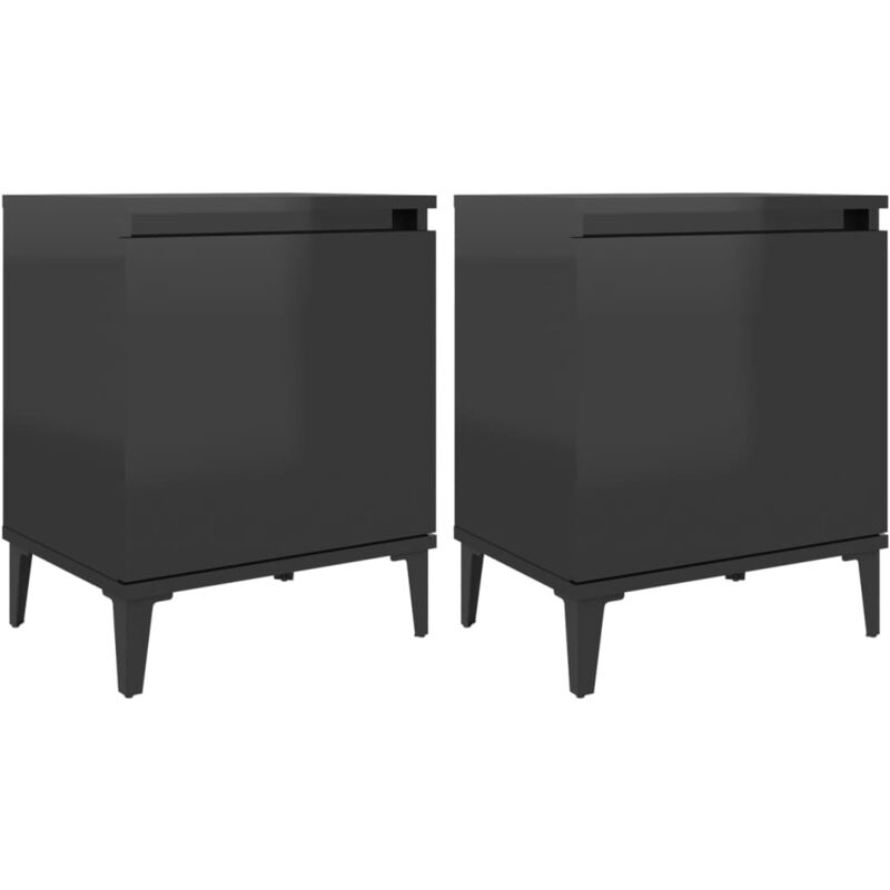 

vidaXL Mesitas de noche con patas de metal 40x30x50 cm 2 uds negro brillante - Negro